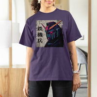 Japanese Mecha Robot T Shirt For Women Samurai Inspired Futuristic Kanji Design