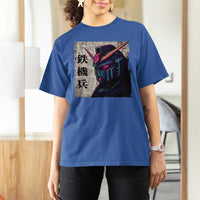 Japanese Mecha Robot T Shirt For Women Samurai Inspired Futuristic Kanji Design