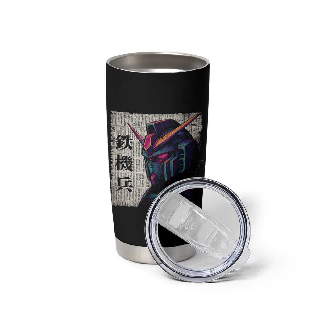 Japanese Mecha Robot Tumbler Cup Samurai Inspired Futuristic Kanji Design