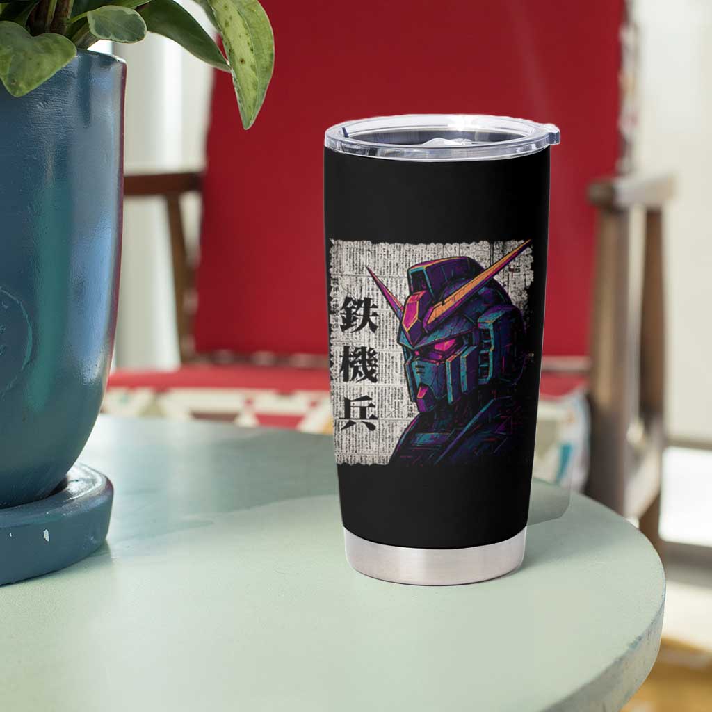 Japanese Mecha Robot Tumbler Cup Samurai Inspired Futuristic Kanji Design