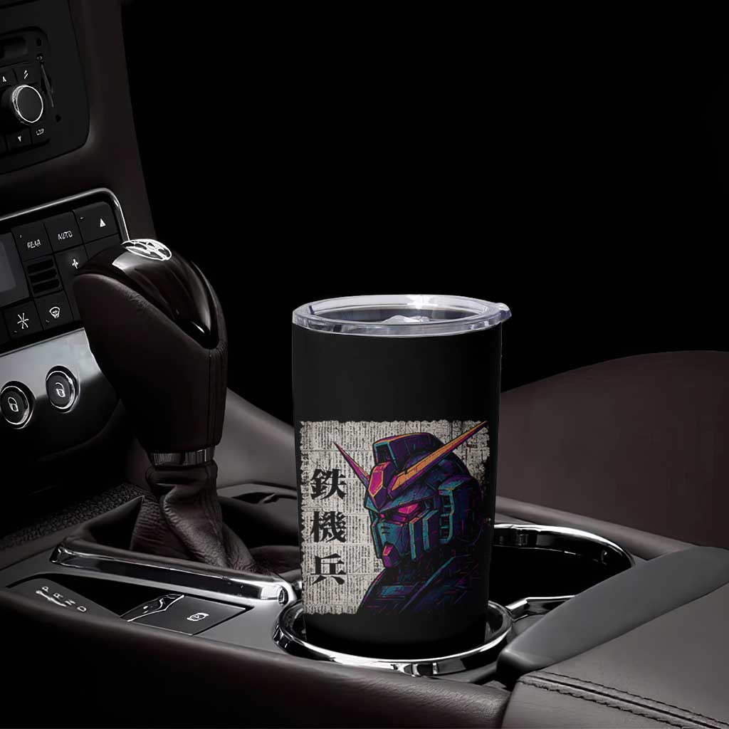 Japanese Mecha Robot Tumbler Cup Samurai Inspired Futuristic Kanji Design
