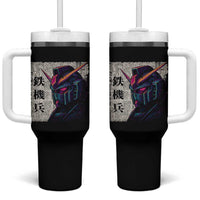 Japanese Mecha Robot Tumbler With Handle Samurai Inspired Futuristic Kanji Design