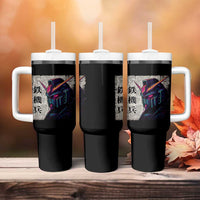 Japanese Mecha Robot Tumbler With Handle Samurai Inspired Futuristic Kanji Design