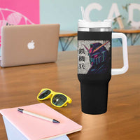 Japanese Mecha Robot Tumbler With Handle Samurai Inspired Futuristic Kanji Design