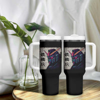 Japanese Mecha Robot Tumbler With Handle Samurai Inspired Futuristic Kanji Design