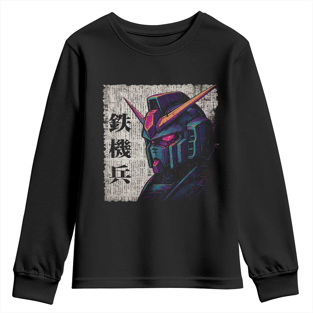 Japanese Mecha Robot Youth Sweatshirt Samurai Inspired Futuristic Kanji Design