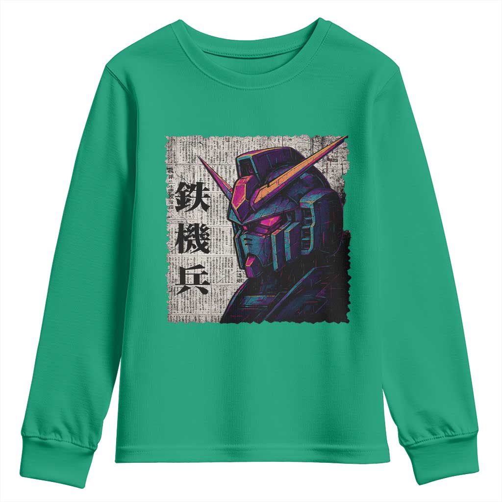 Japanese Mecha Robot Youth Sweatshirt Samurai Inspired Futuristic Kanji Design