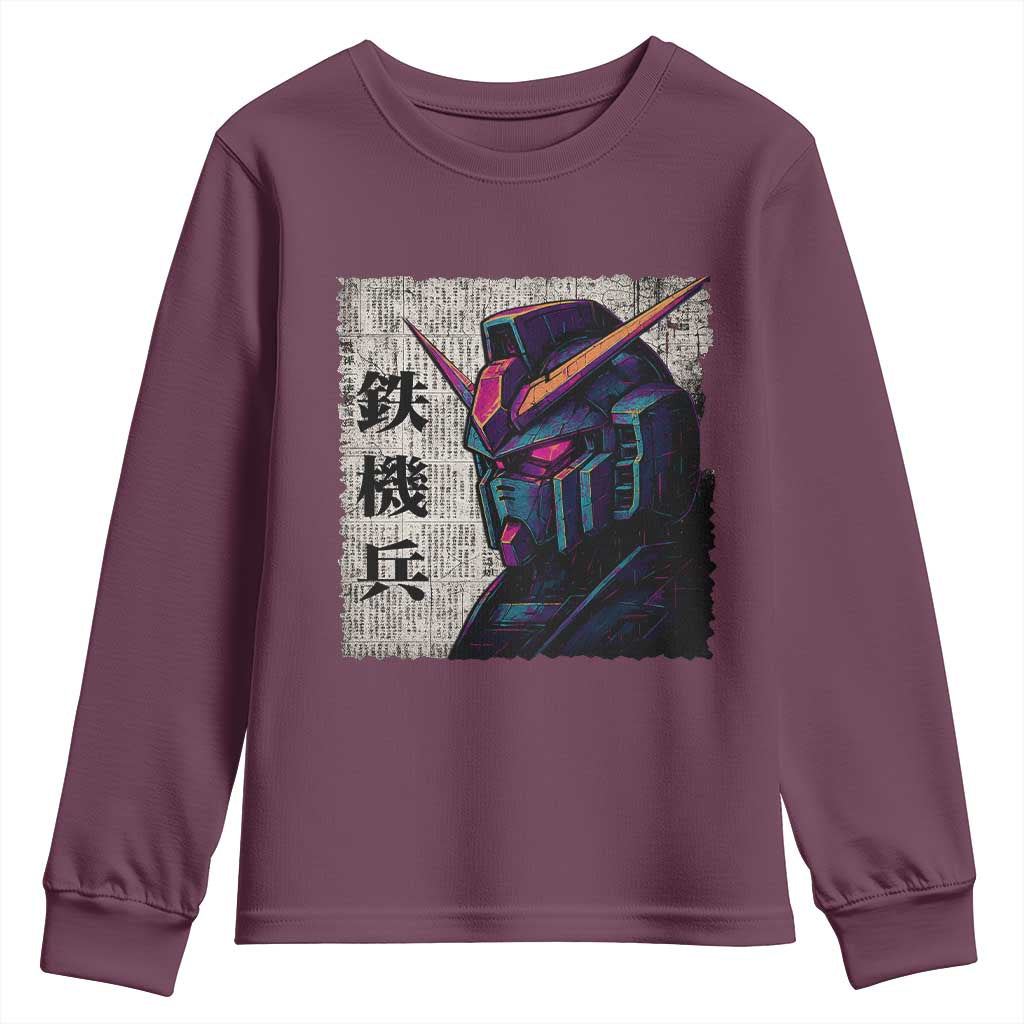 Japanese Mecha Robot Youth Sweatshirt Samurai Inspired Futuristic Kanji Design