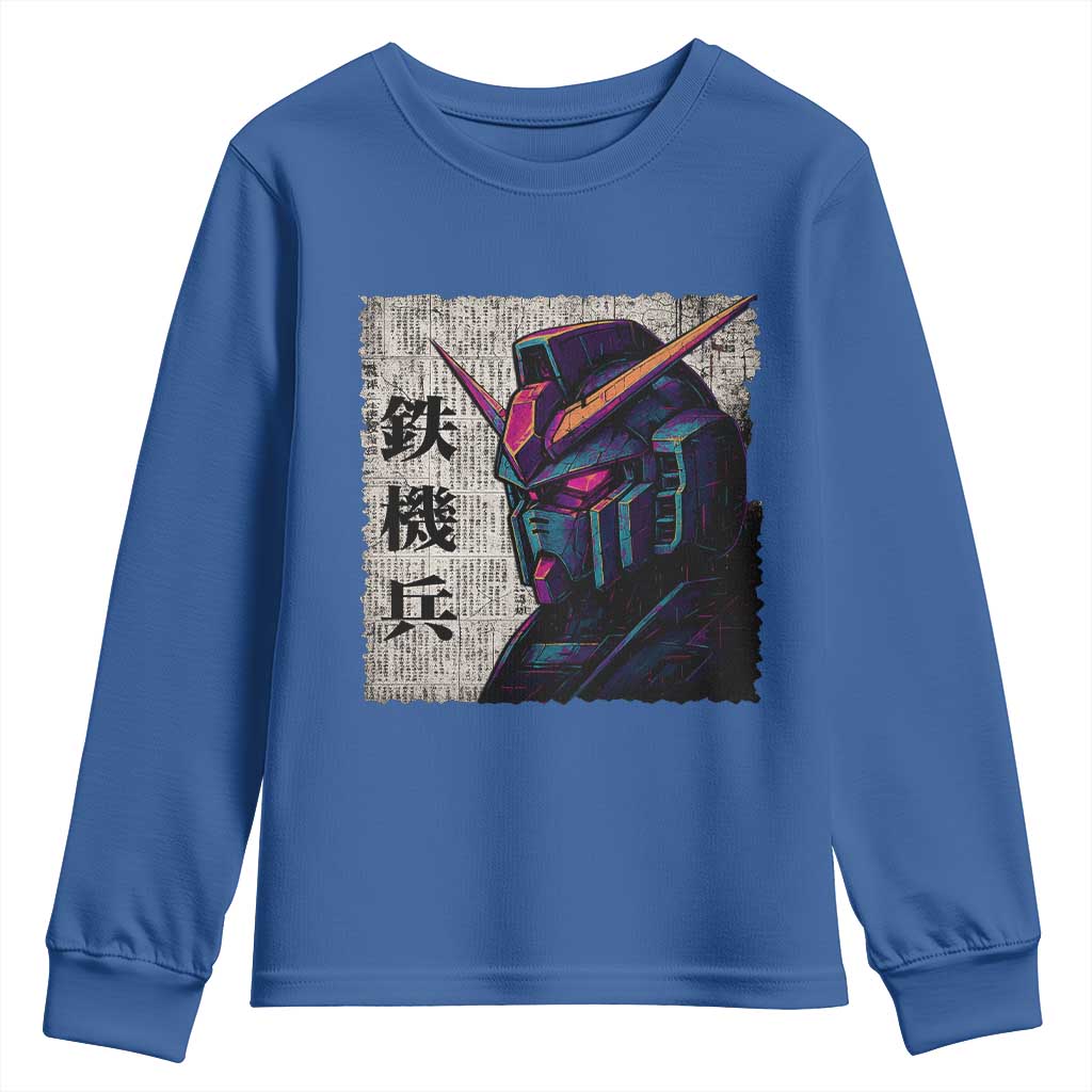 Japanese Mecha Robot Youth Sweatshirt Samurai Inspired Futuristic Kanji Design