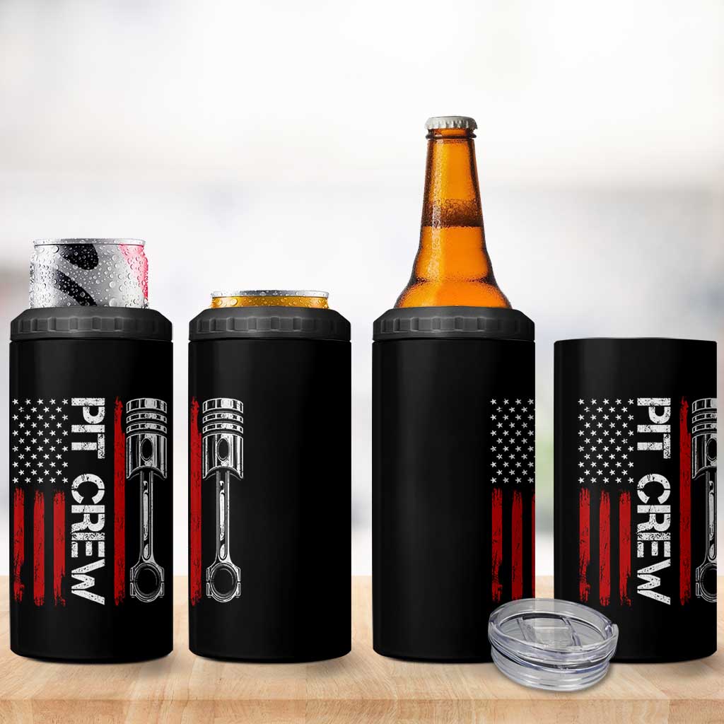Pit Crew 4 in 1 Can Cooler Tumbler Racing Race Car American Flag - Wonder Print Shop