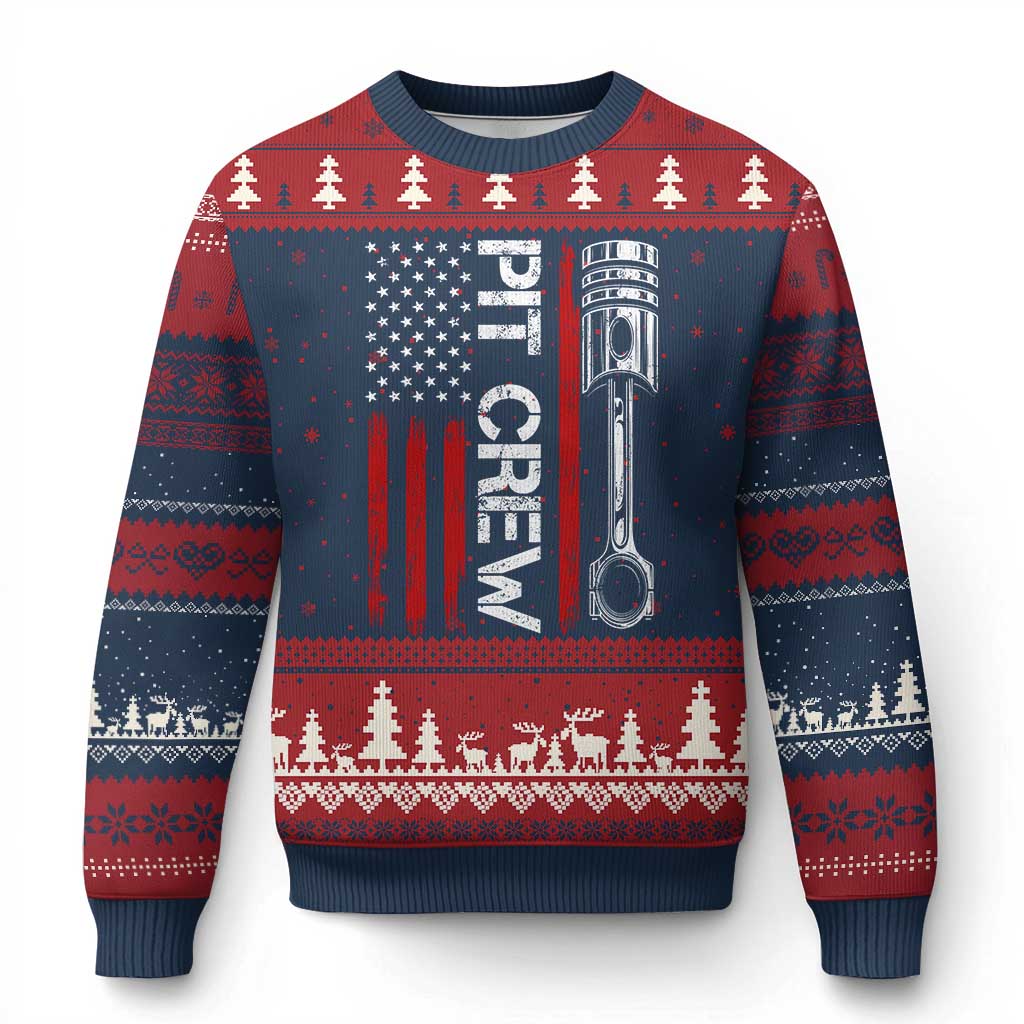 Pit Crew Ugly Christmas Sweater Racing Race Car American Flag - Wonder Print Shop