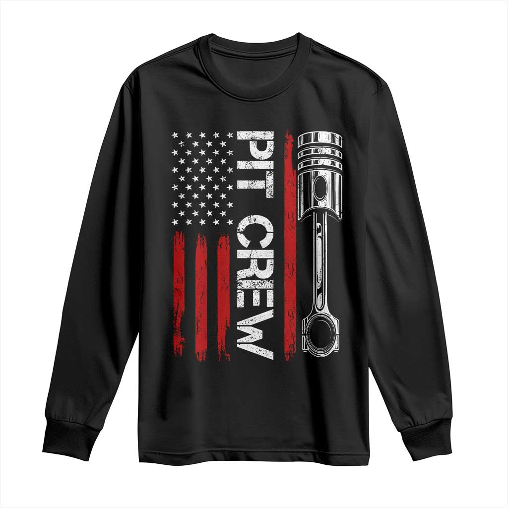 Pit Crew Long Sleeve Shirt Racing Race Car American Flag - Wonder Print Shop