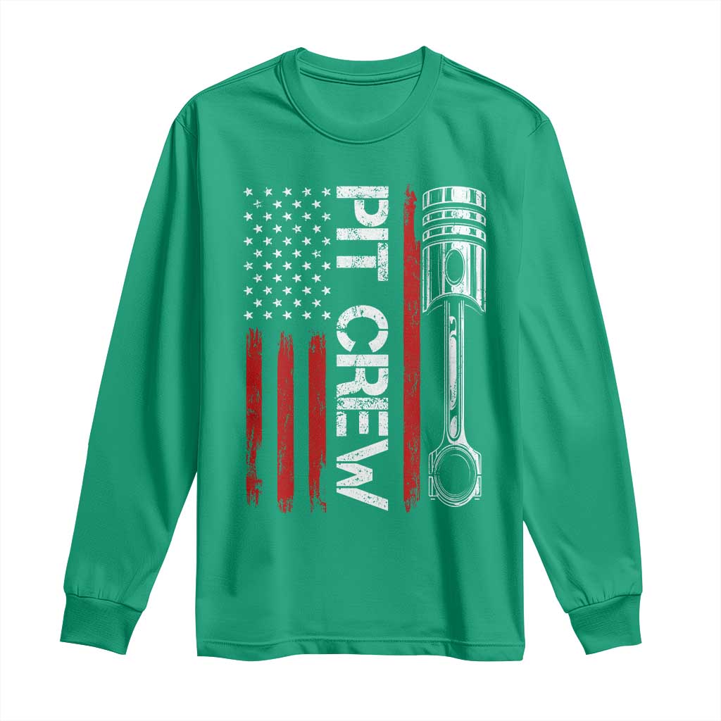 Pit Crew Long Sleeve Shirt Racing Race Car American Flag - Wonder Print Shop