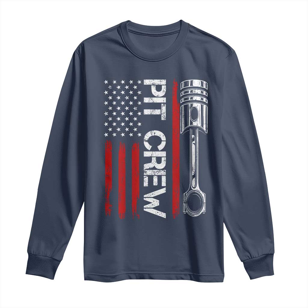 Pit Crew Long Sleeve Shirt Racing Race Car American Flag - Wonder Print Shop