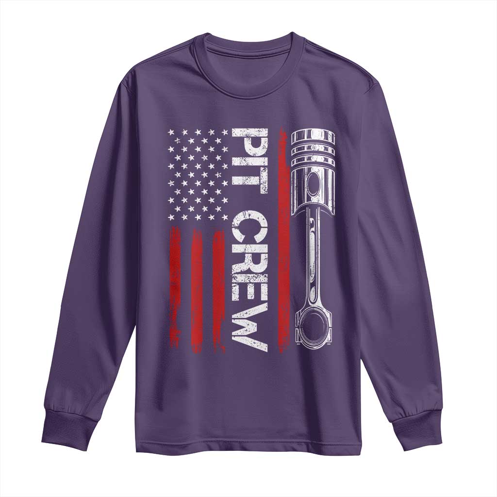 Pit Crew Long Sleeve Shirt Racing Race Car American Flag - Wonder Print Shop