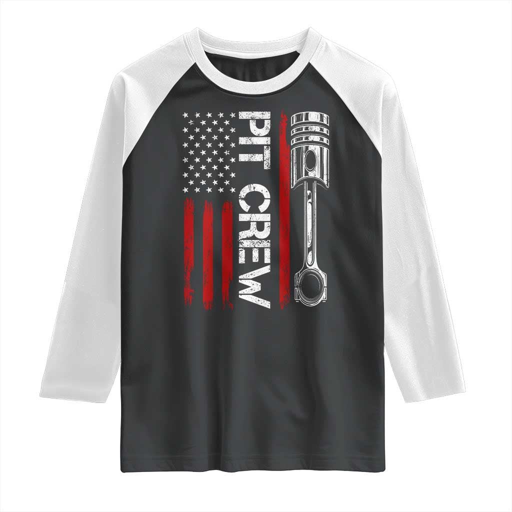 Pit Crew Raglan Shirt Racing Race Car American Flag - Wonder Print Shop