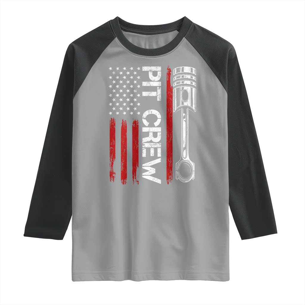 Pit Crew Raglan Shirt Racing Race Car American Flag - Wonder Print Shop