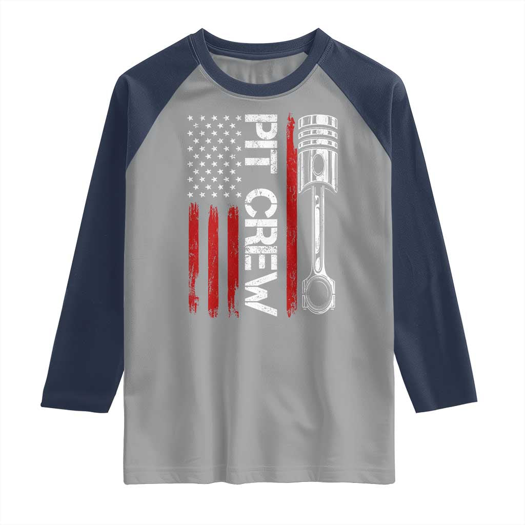 Pit Crew Raglan Shirt Racing Race Car American Flag - Wonder Print Shop