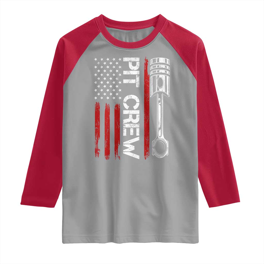 Pit Crew Raglan Shirt Racing Race Car American Flag - Wonder Print Shop