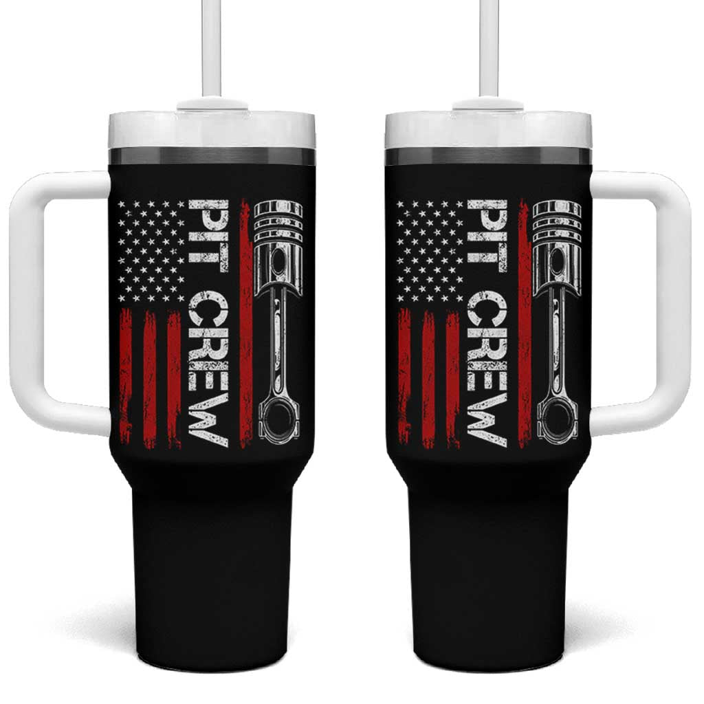 Pit Crew Tumbler With Handle Racing Race Car American Flag - Wonder Print Shop