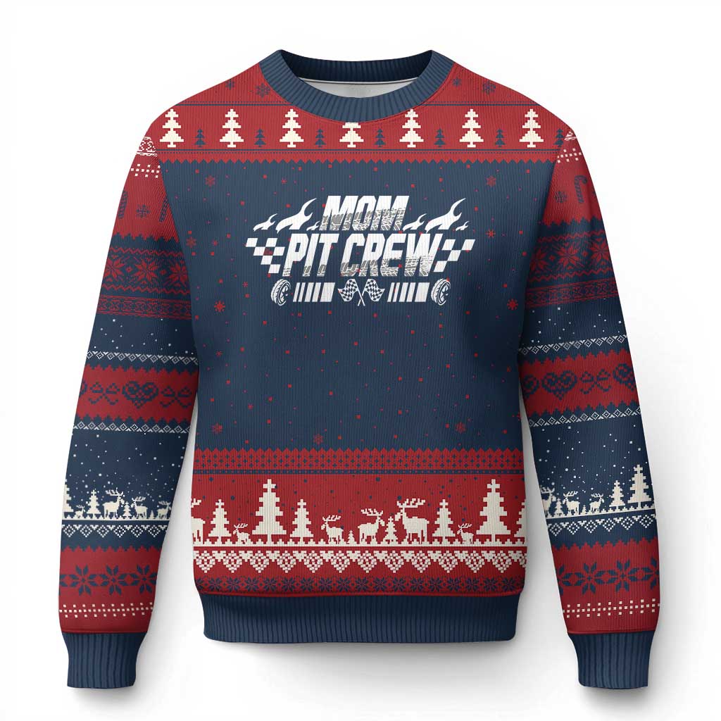 Mom Pit Crew Ugly Christmas Sweater Race Car Family Racing Birthday Hosting Parties - Wonder Print Shop