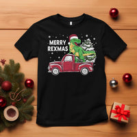 Dinosaur Christmas Tree T Shirt Merry Rexmas Xmas Pet Dino Trex Red Truck Family - Wonder Print Shop