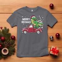 Dinosaur Christmas Tree T Shirt Merry Rexmas Xmas Pet Dino Trex Red Truck Family - Wonder Print Shop