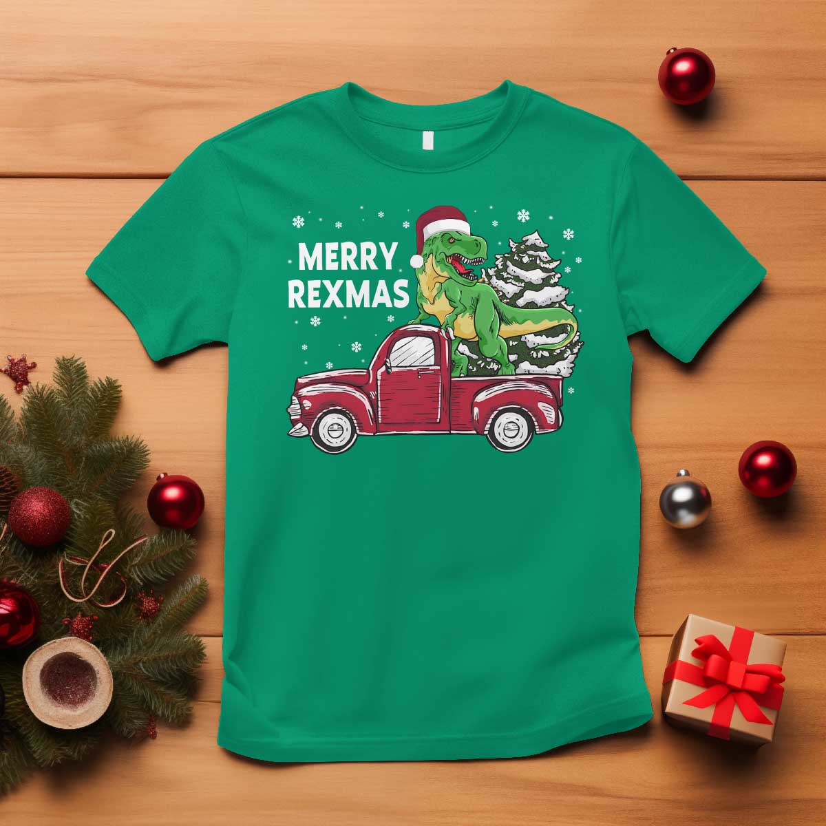 Dinosaur Christmas Tree T Shirt Merry Rexmas Xmas Pet Dino Trex Red Truck Family - Wonder Print Shop