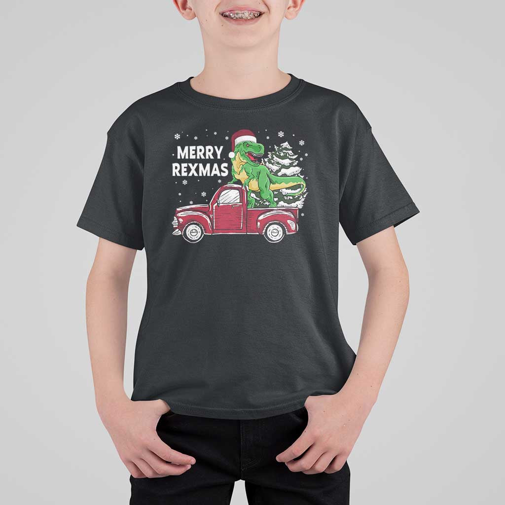 Dinosaur Christmas Tree T Shirt For Kid Merry Rexmas Xmas Pet Dino Trex Red Truck Family - Wonder Print Shop