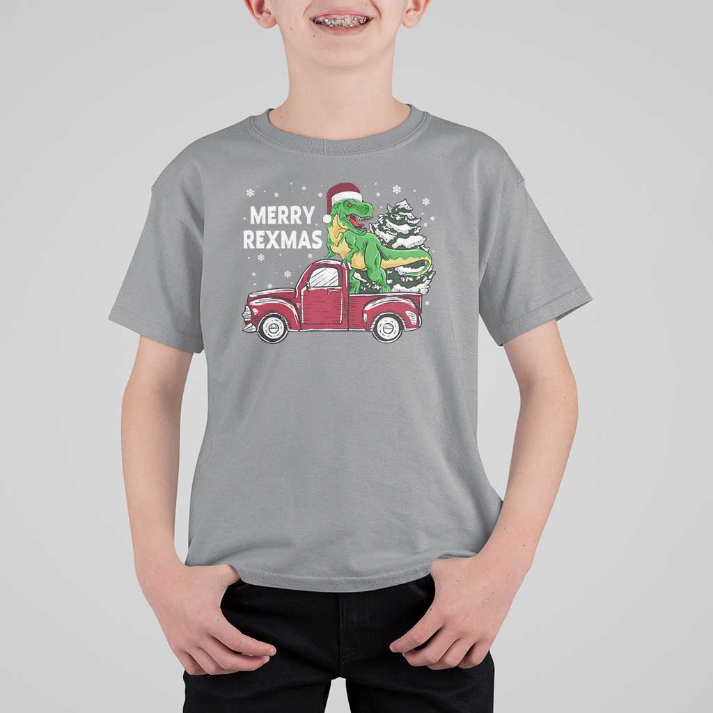 Dinosaur Christmas Tree T Shirt For Kid Merry Rexmas Xmas Pet Dino Trex Red Truck Family - Wonder Print Shop