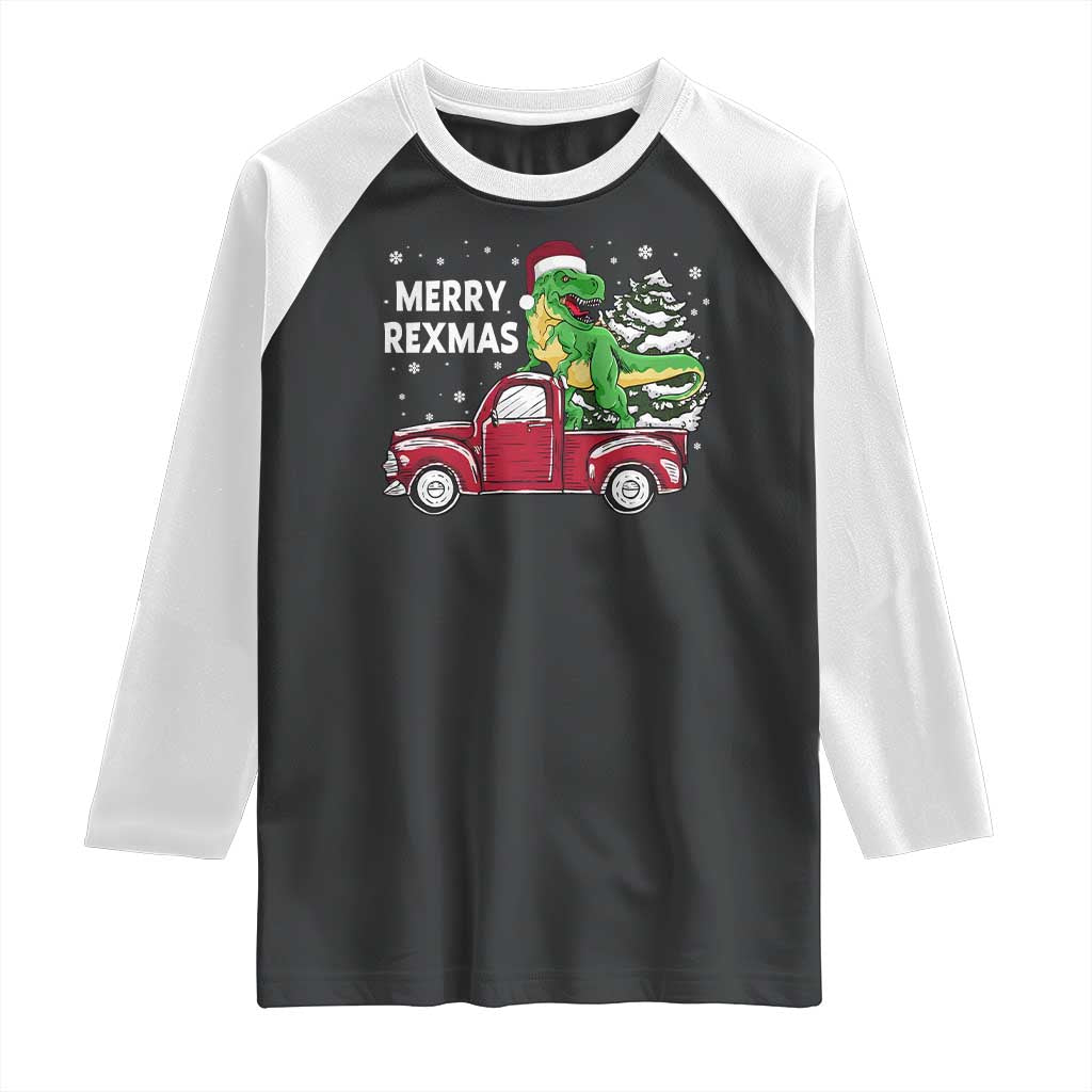 Dinosaur Christmas Tree Raglan Shirt Merry Rexmas Xmas Pet Dino Trex Red Truck Family