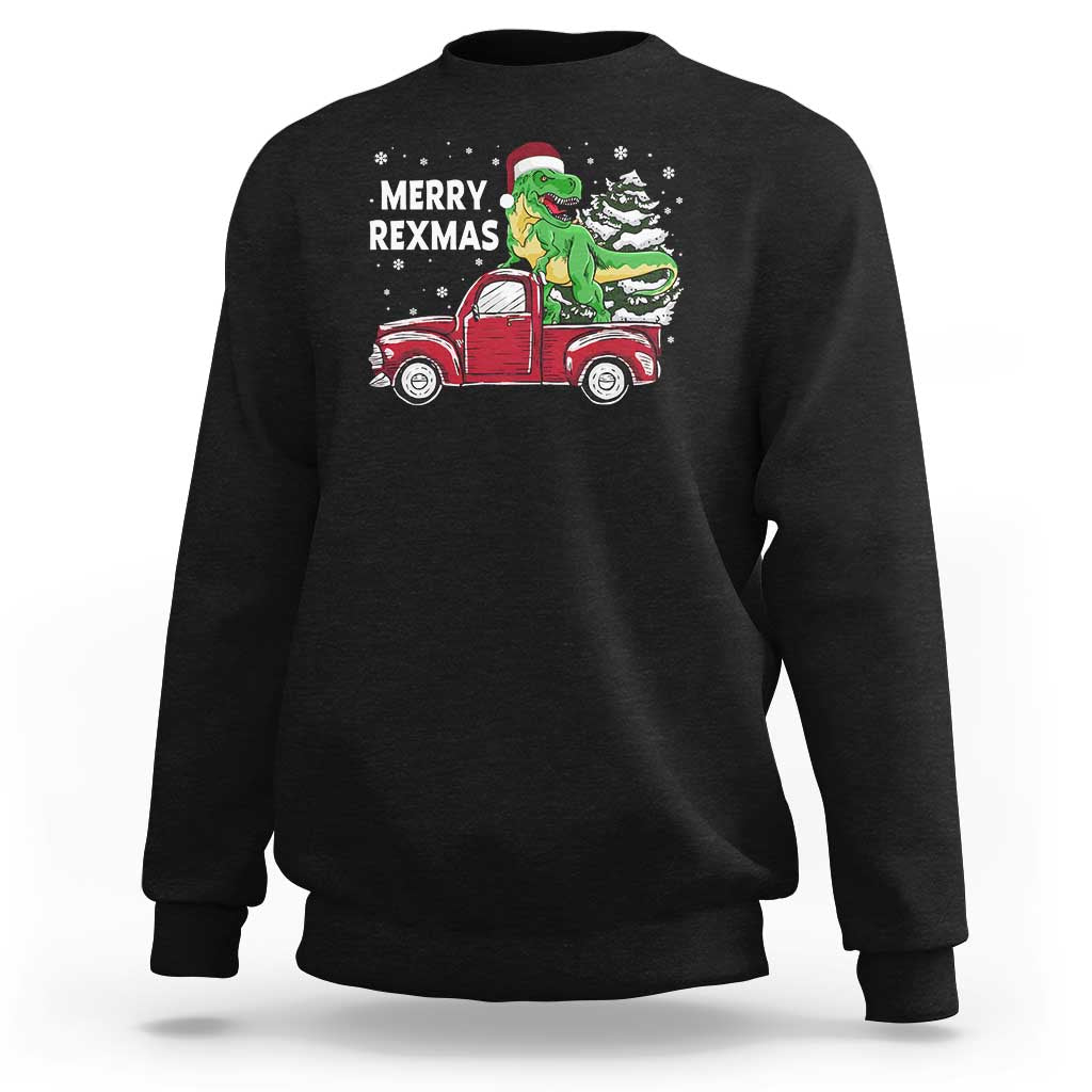 Dinosaur Christmas Tree Sweatshirt Merry Rexmas Xmas Pet Dino Trex Red Truck Family - Wonder Print Shop