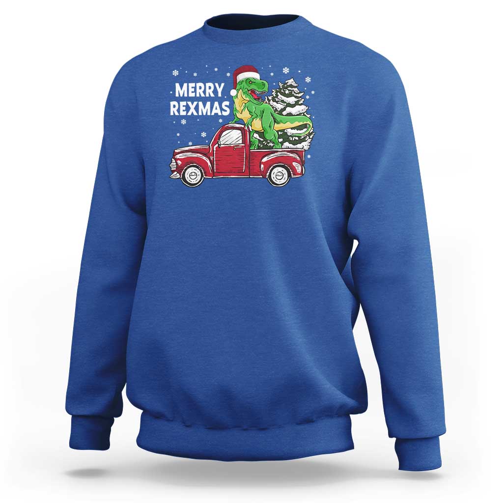 Dinosaur Christmas Tree Sweatshirt Merry Rexmas Xmas Pet Dino Trex Red Truck Family - Wonder Print Shop