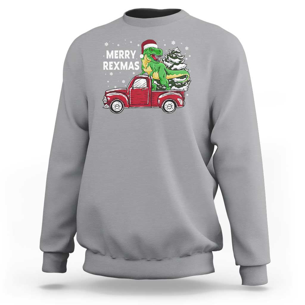 Dinosaur Christmas Tree Sweatshirt Merry Rexmas Xmas Pet Dino Trex Red Truck Family - Wonder Print Shop