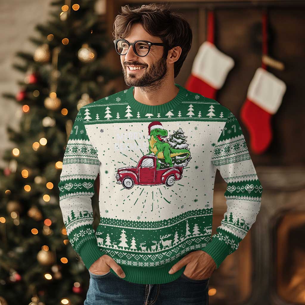 Dinosaur Christmas Tree Ugly Christmas Sweater Merry Rexmas Xmas Pet Dino Trex Red Truck Family - Wonder Print Shop