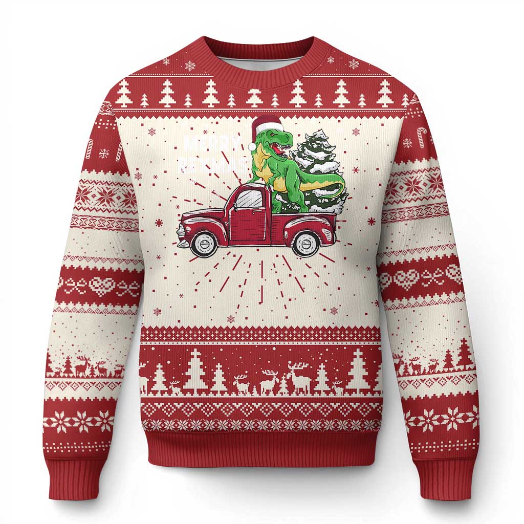 Dinosaur Christmas Tree Ugly Christmas Sweater Merry Rexmas Xmas Pet Dino Trex Red Truck Family - Wonder Print Shop