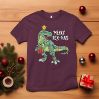 Dinosaur Christmas Tree Rex T Shirt Merry Rex-Mas Xmas Pet Dino Trex Xmas Lights - Wonder Print Shop