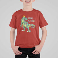 Dinosaur Christmas Tree Rex T Shirt For Kid Merry Rex-Mas Xmas Pet Dino Trex Xmas Lights - Wonder Print Shop