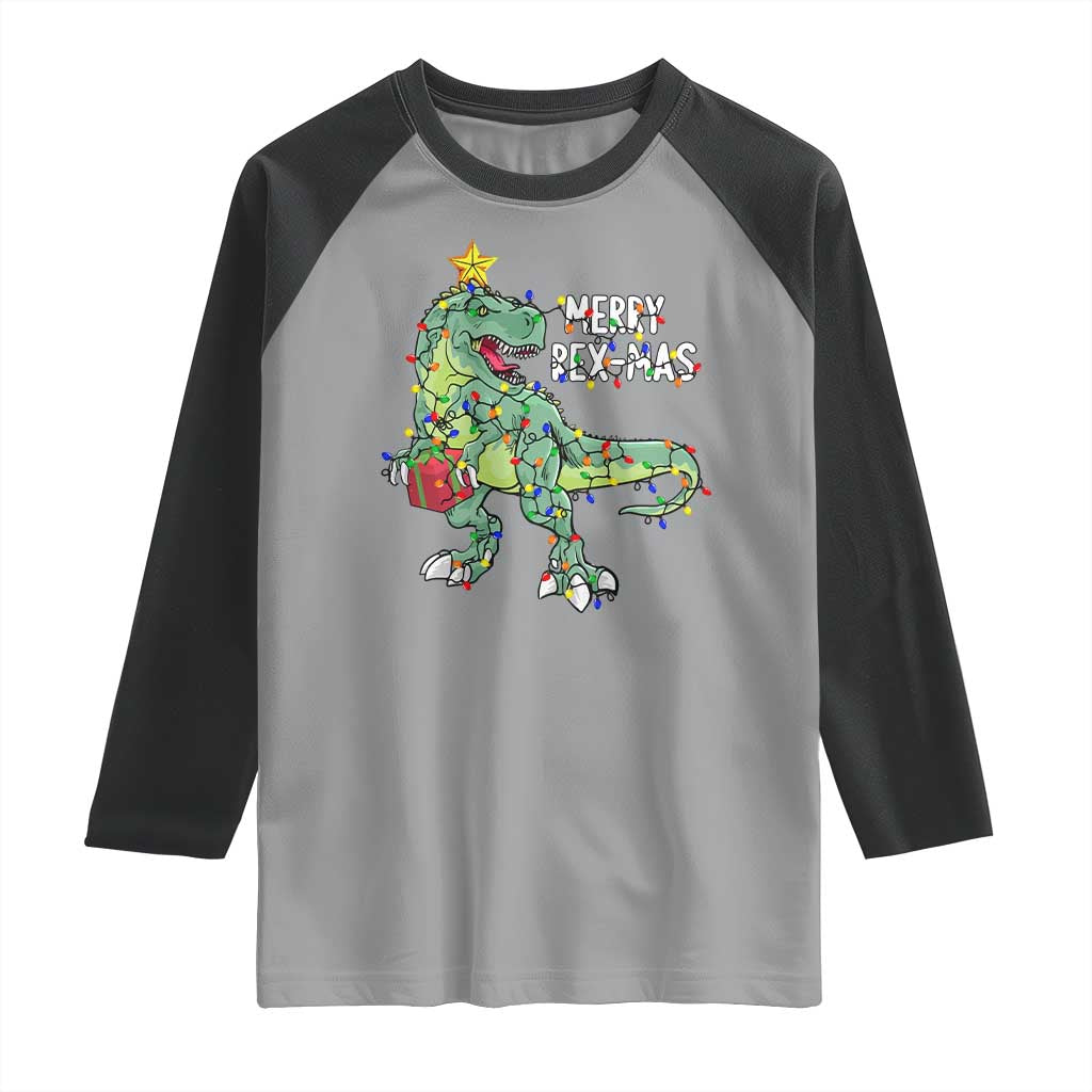 Dinosaur Christmas Tree Rex Raglan Shirt Merry Rex-Mas Xmas Pet Dino Trex Xmas Lights