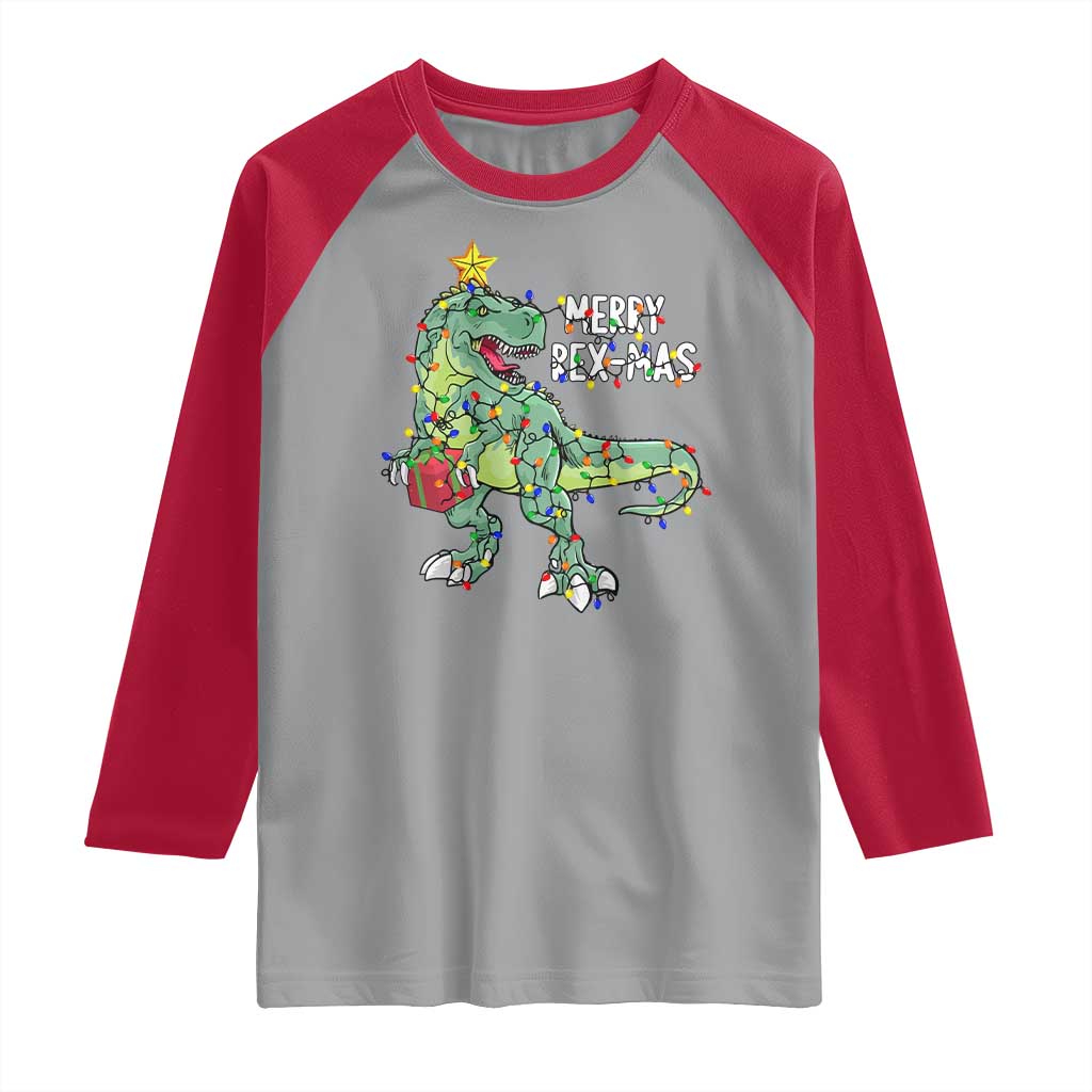 Dinosaur Christmas Tree Rex Raglan Shirt Merry Rex-Mas Xmas Pet Dino Trex Xmas Lights