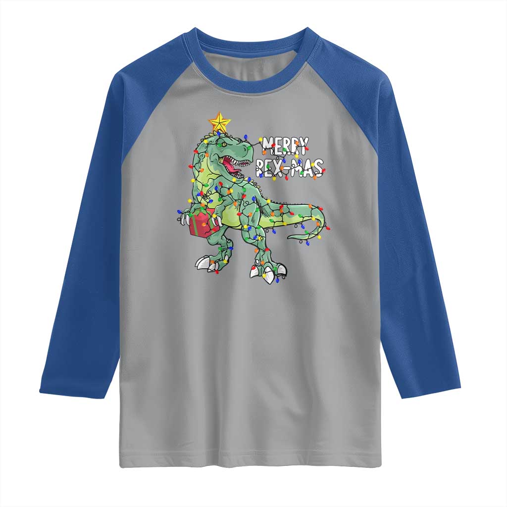 Dinosaur Christmas Tree Rex Raglan Shirt Merry Rex-Mas Xmas Pet Dino Trex Xmas Lights