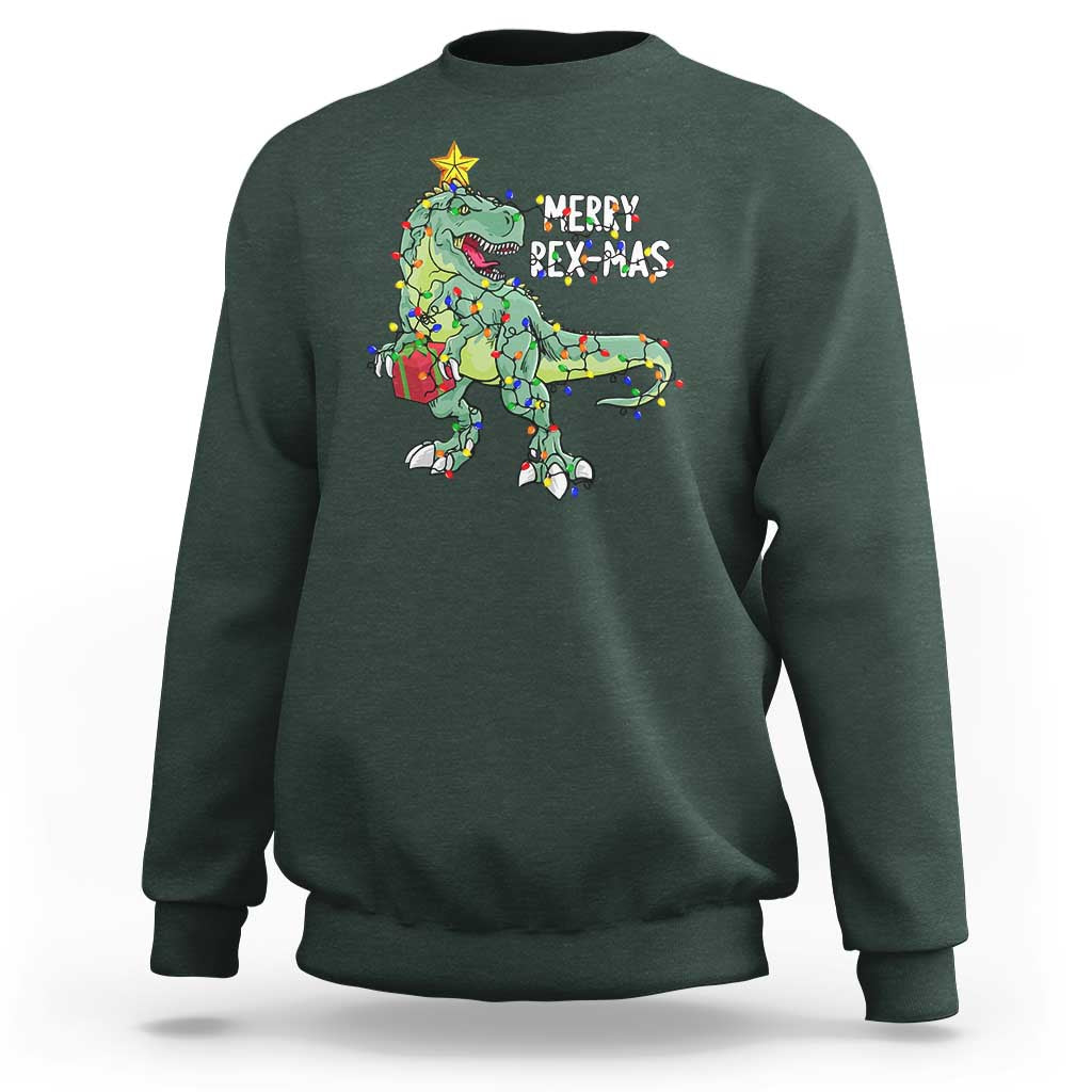 Dinosaur Christmas Tree Rex Sweatshirt Merry Rex-Mas Xmas Pet Dino Trex Xmas Lights - Wonder Print Shop