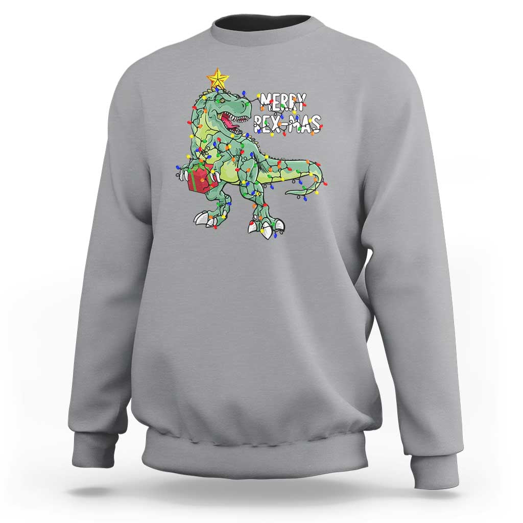 Dinosaur Christmas Tree Rex Sweatshirt Merry Rex-Mas Xmas Pet Dino Trex Xmas Lights - Wonder Print Shop