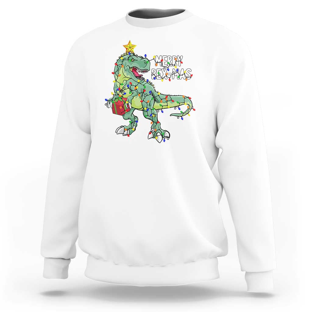 Dinosaur Christmas Tree Rex Sweatshirt Merry Rex-Mas Xmas Pet Dino Trex Xmas Lights - Wonder Print Shop
