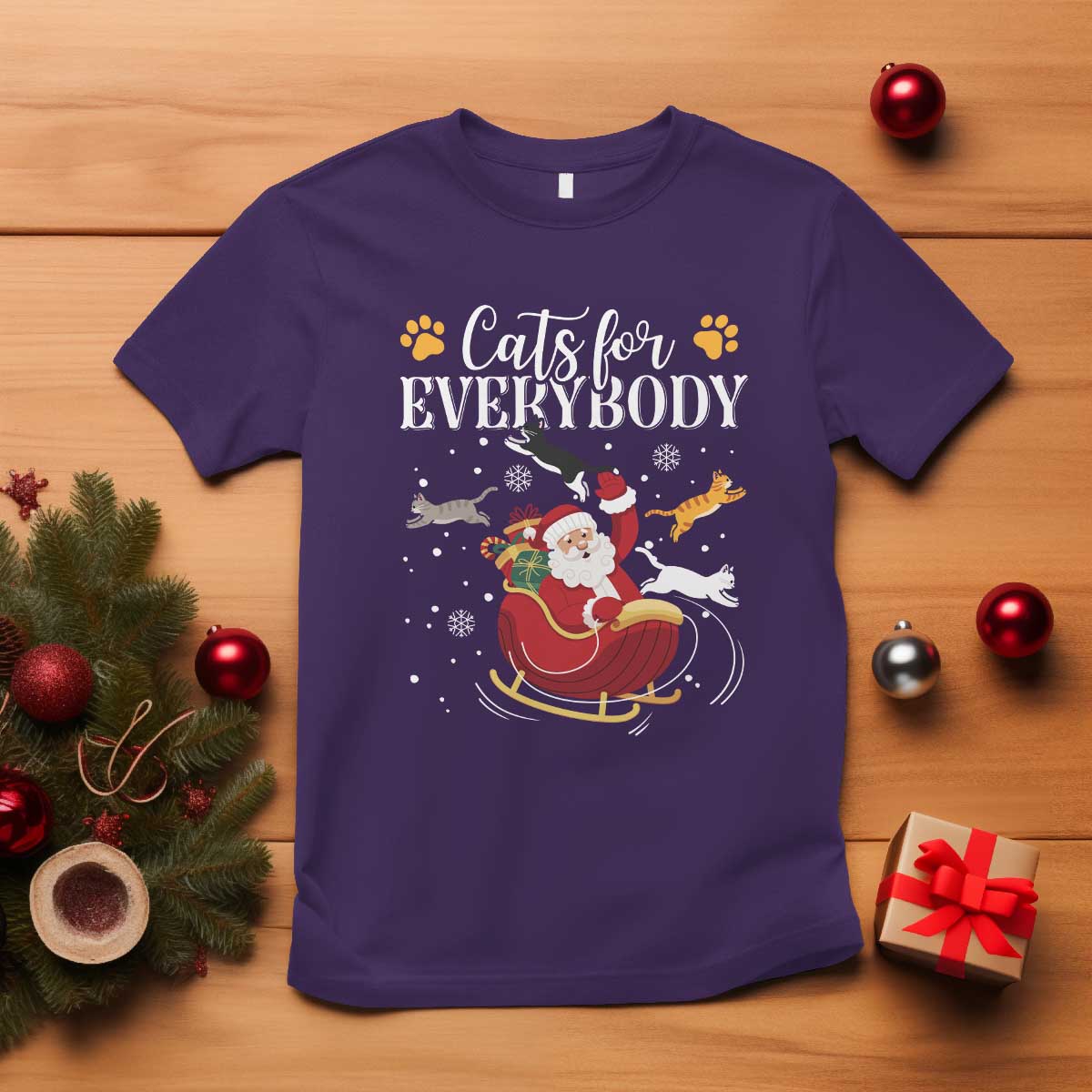Christmas Cat Lover T Shirt Cats For Everybody Funny Xmas - Wonder Print Shop