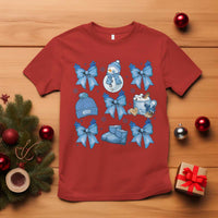 Coquette Bow Christmas T Shirt Cozy Winter Xmas Gift Blue Holiday - Wonder Print Shop