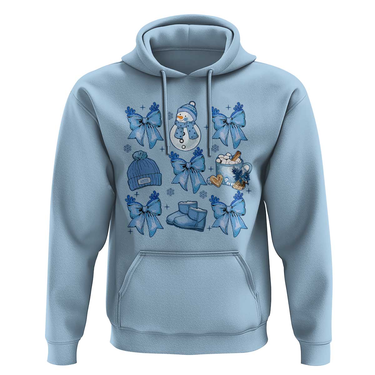 Coquette Bow Christmas Hoodie Cozy Winter Xmas Gift Blue Holiday