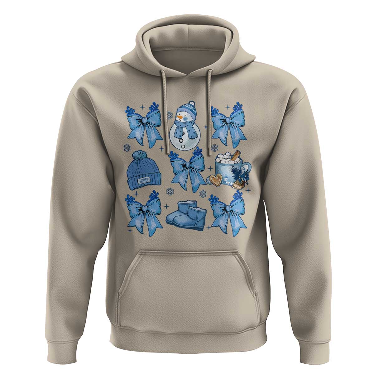 Coquette Bow Christmas Hoodie Cozy Winter Xmas Gift Blue Holiday