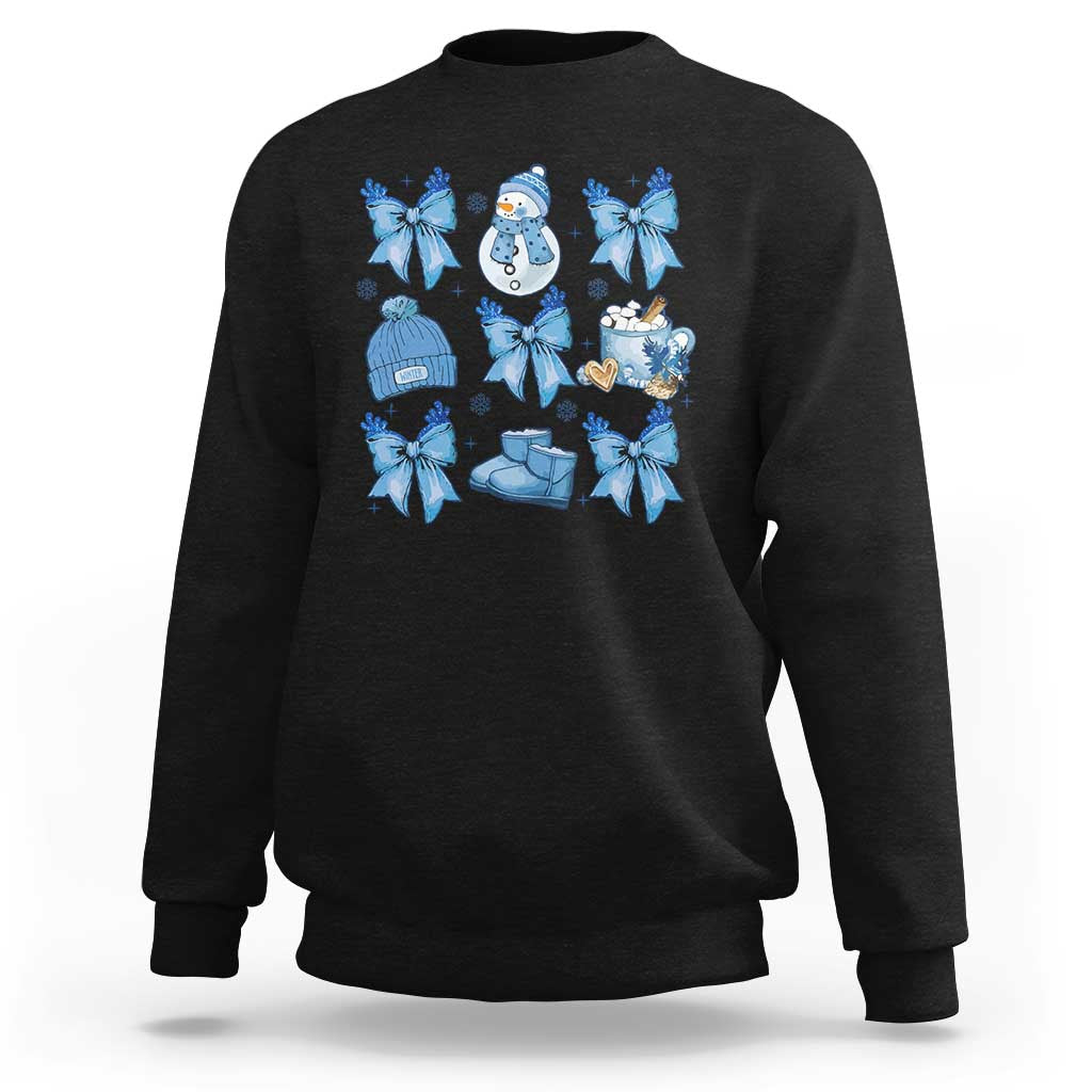 Coquette Bow Christmas Sweatshirt Cozy Winter Xmas Gift Blue Holiday - Wonder Print Shop