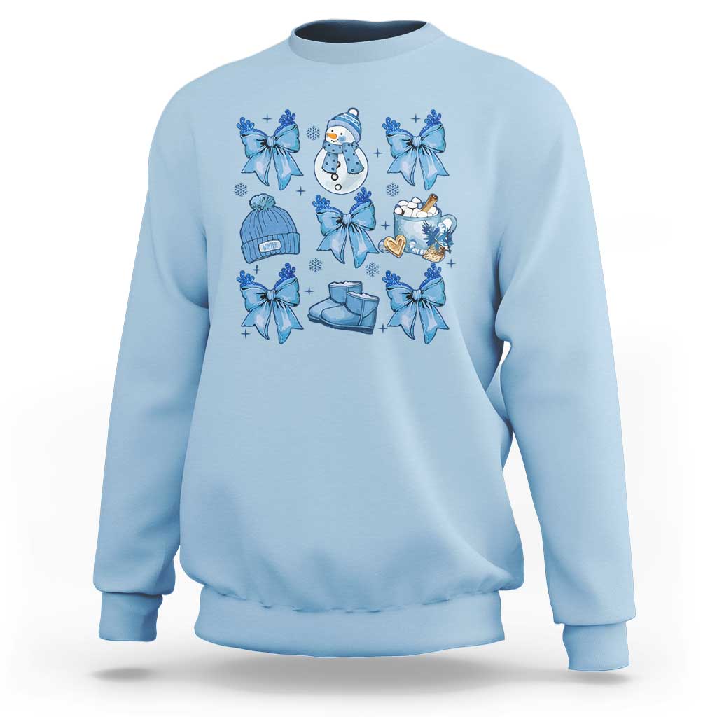 Coquette Bow Christmas Sweatshirt Cozy Winter Xmas Gift Blue Holiday - Wonder Print Shop